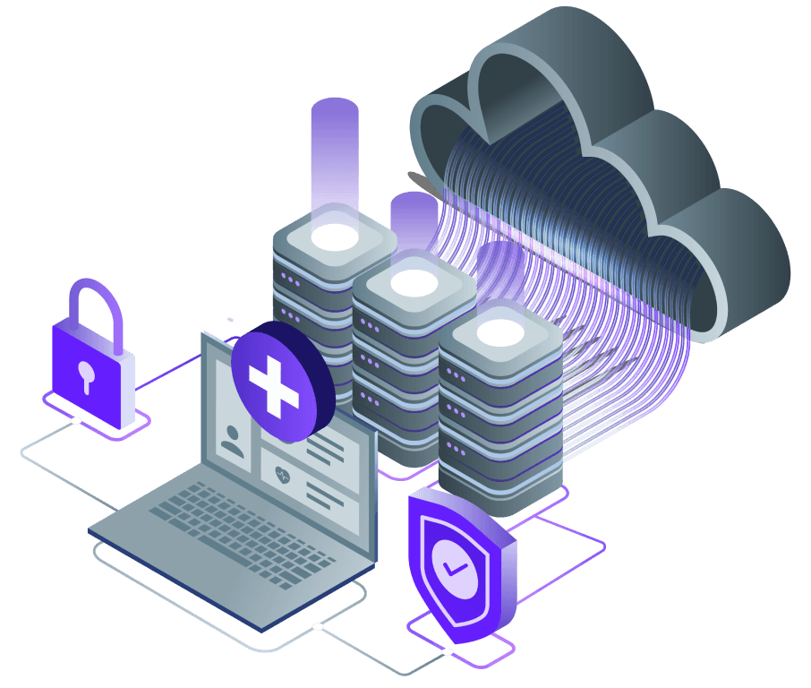 Cloud computing infrastructure with security elements and data flow depicted.