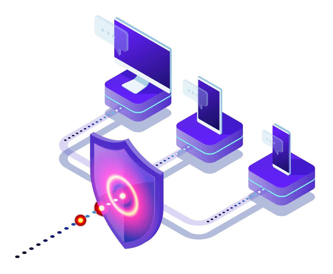 Secure network infrastructure with devices and shield protection.