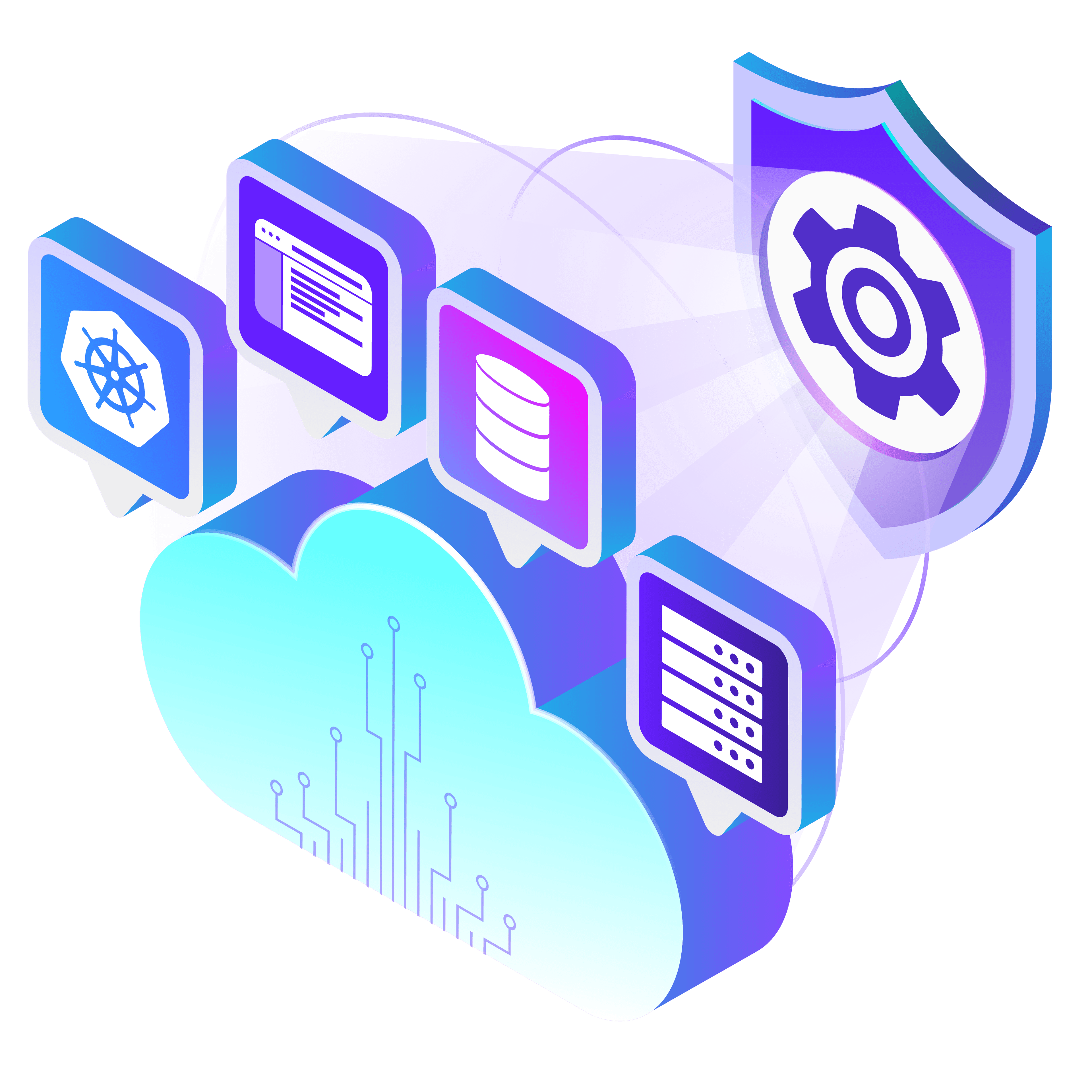 Isometric illustration of Teleport securing cloud infrastructure
