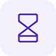 Hourglass icon in purple outline on white background