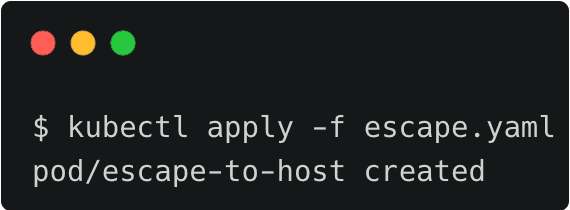 Terminal screenshot: kubectl apply creating a pod