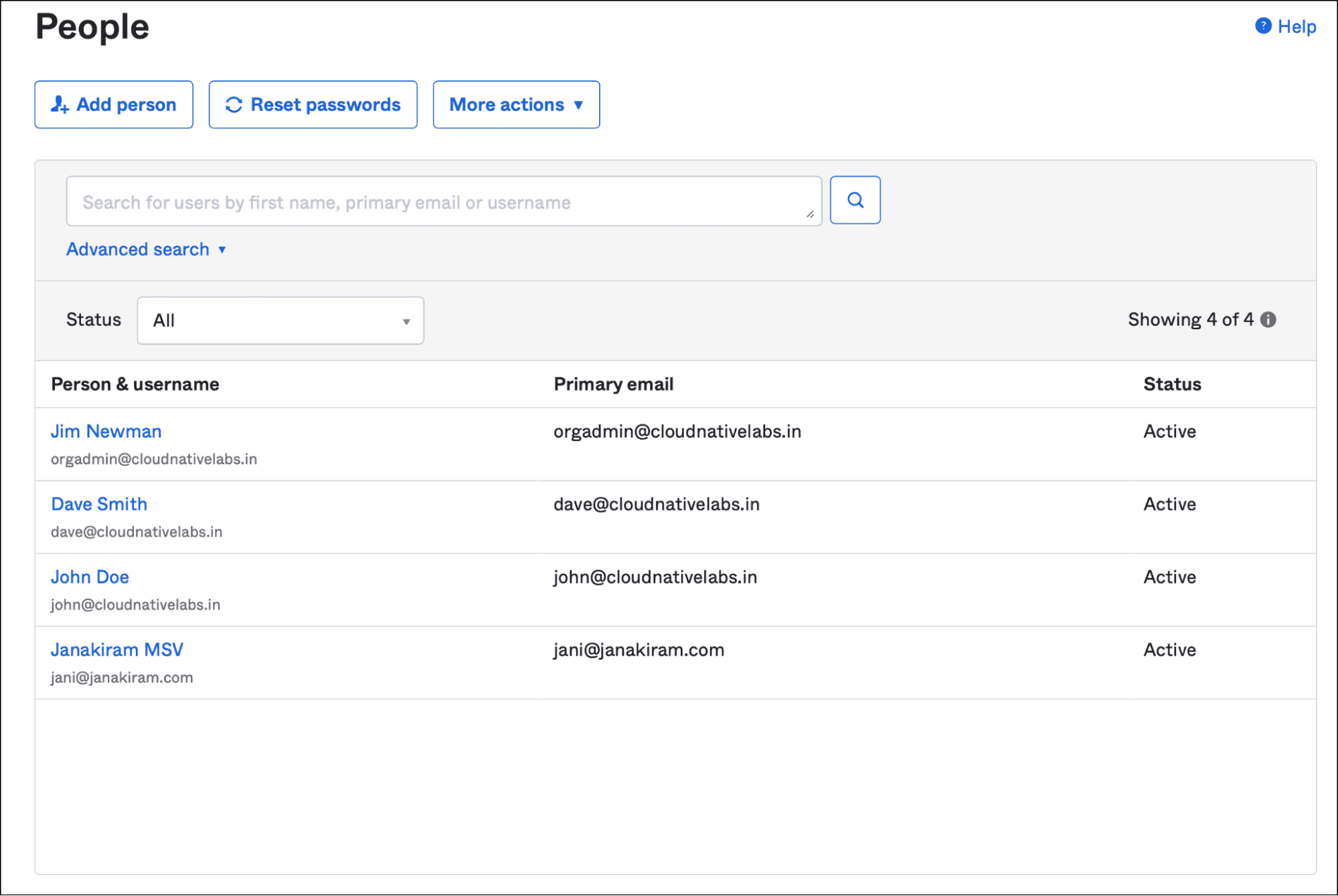 UI of the Okta corporate directory of people and groups.