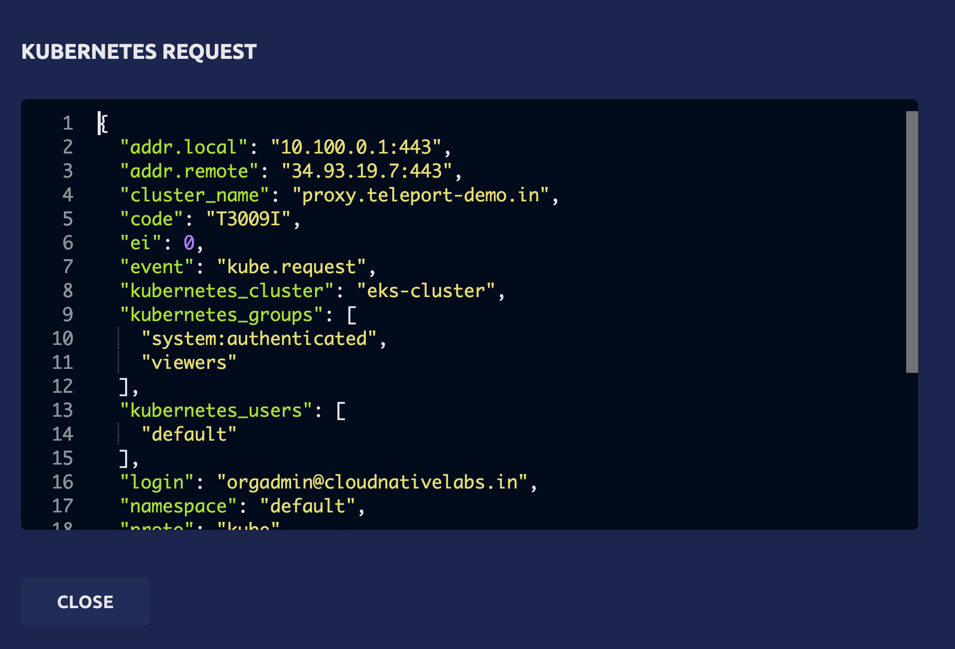 Kubernetes request details UI
