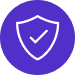 Shield icon in purple circle with checkmark inside