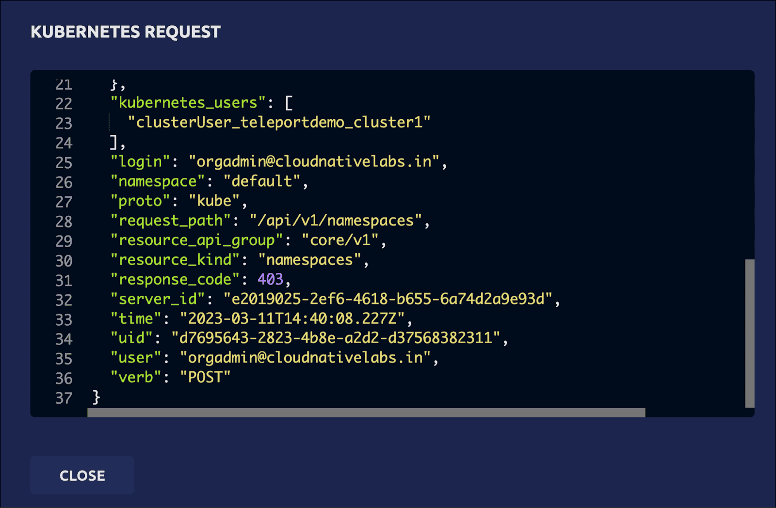 Kubernetes request details UI