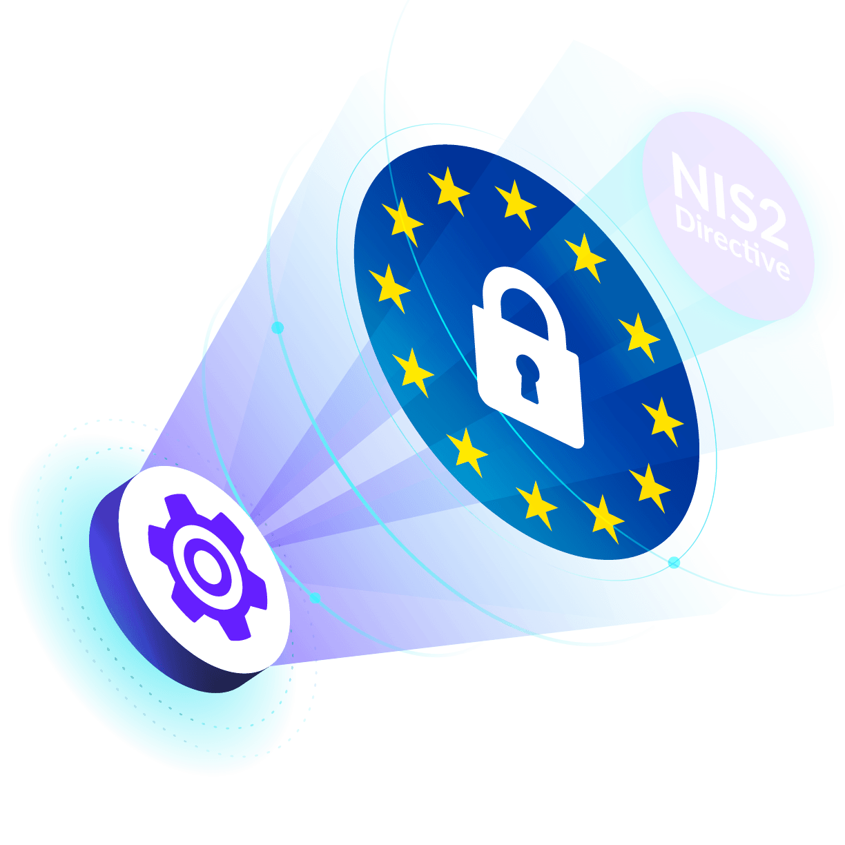 NIS2 Directive security icon with EU flag and gear symbol