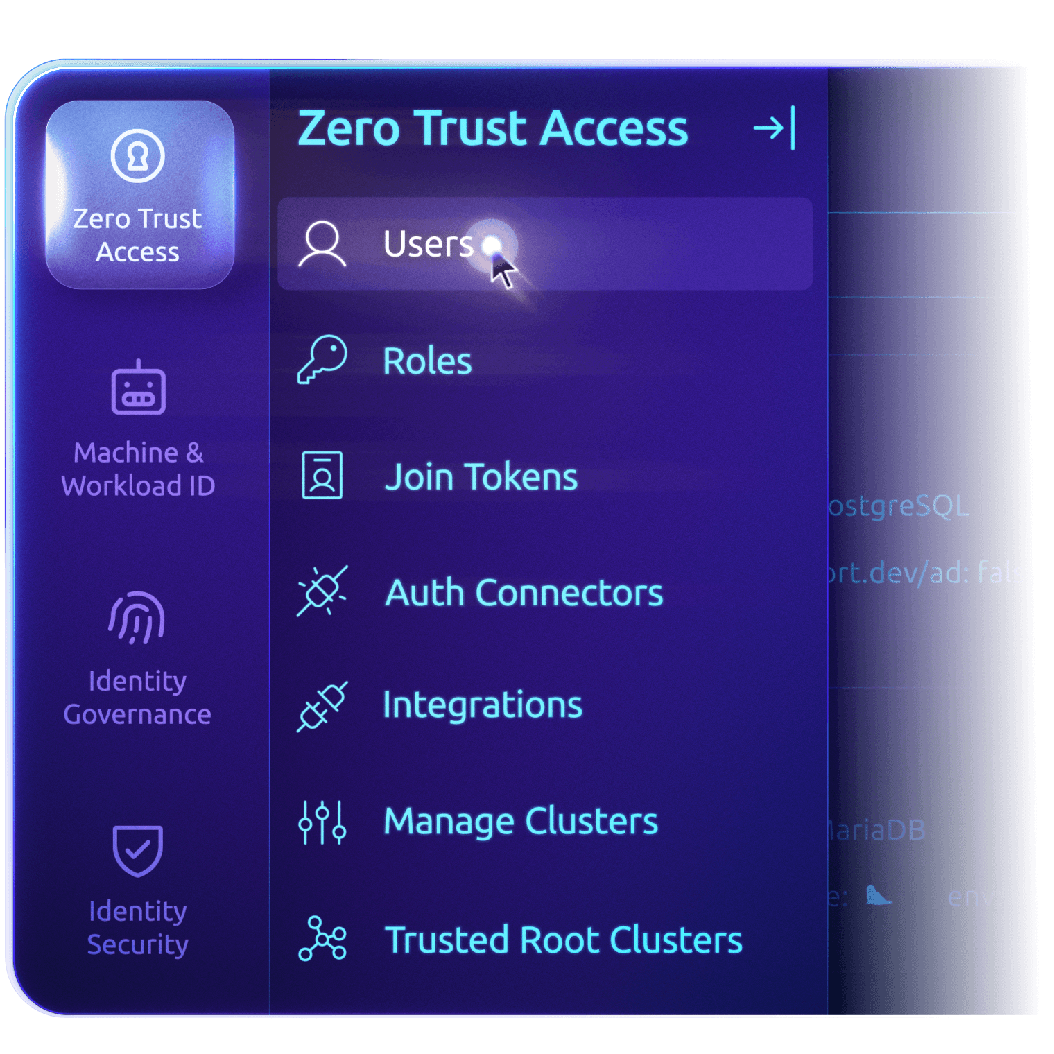 Screenshot: Teleport Zero Trust Access navigation menu