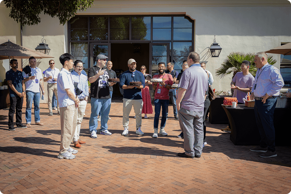 Employees standing outside