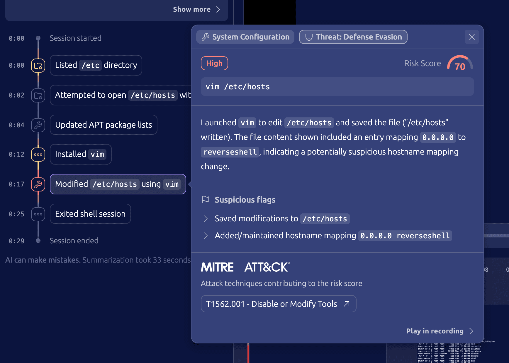 Audit events for risk levels