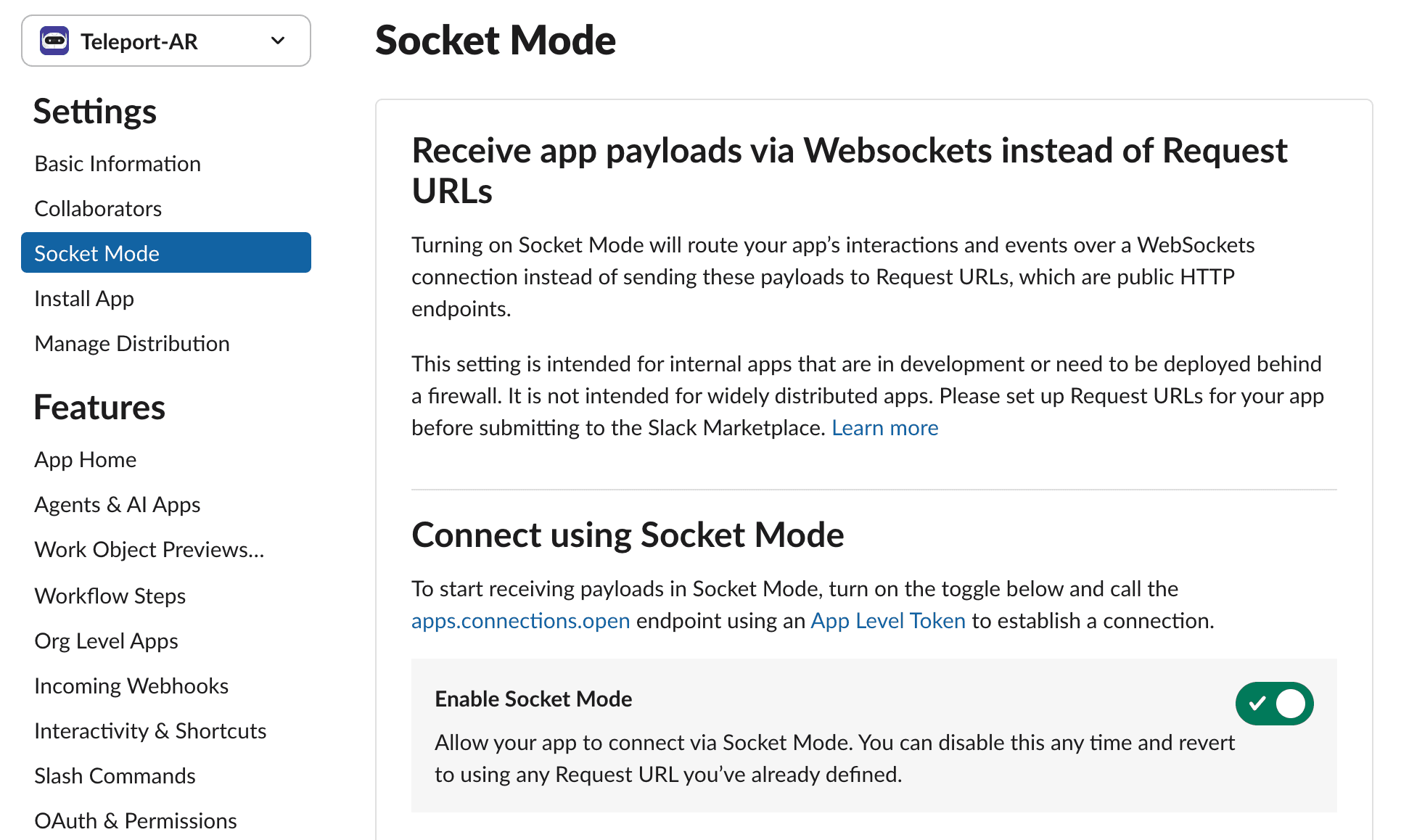 Enable Slack Socket Mode