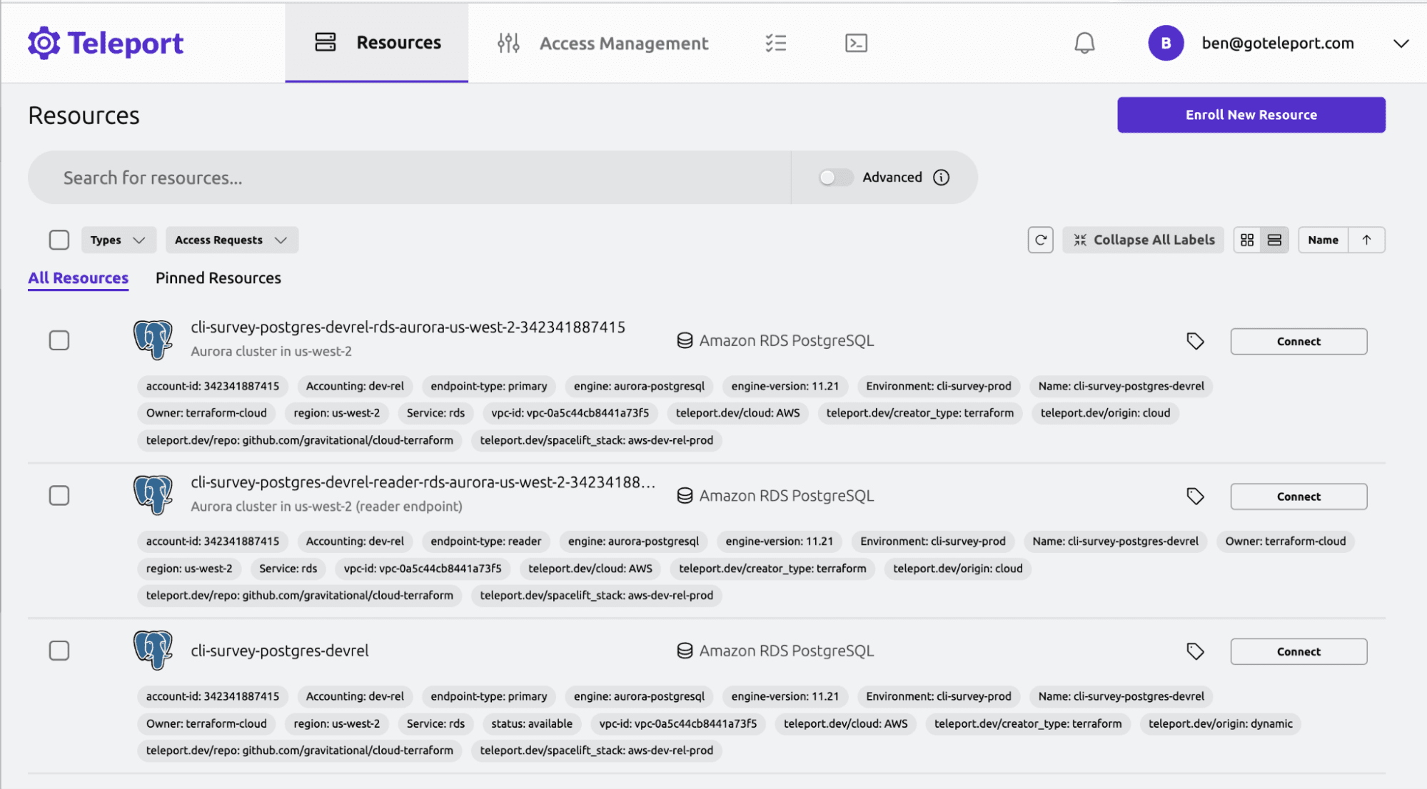 Example Database in Teleport