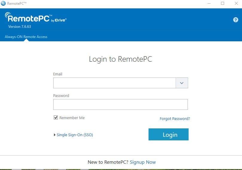 RemotePC login interface