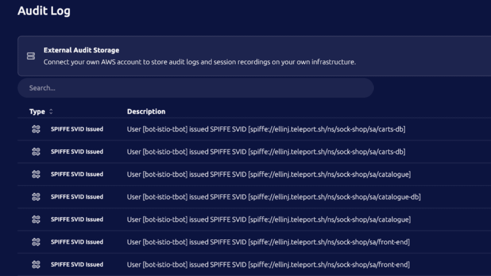 Sock Shop SPIFFE Flow