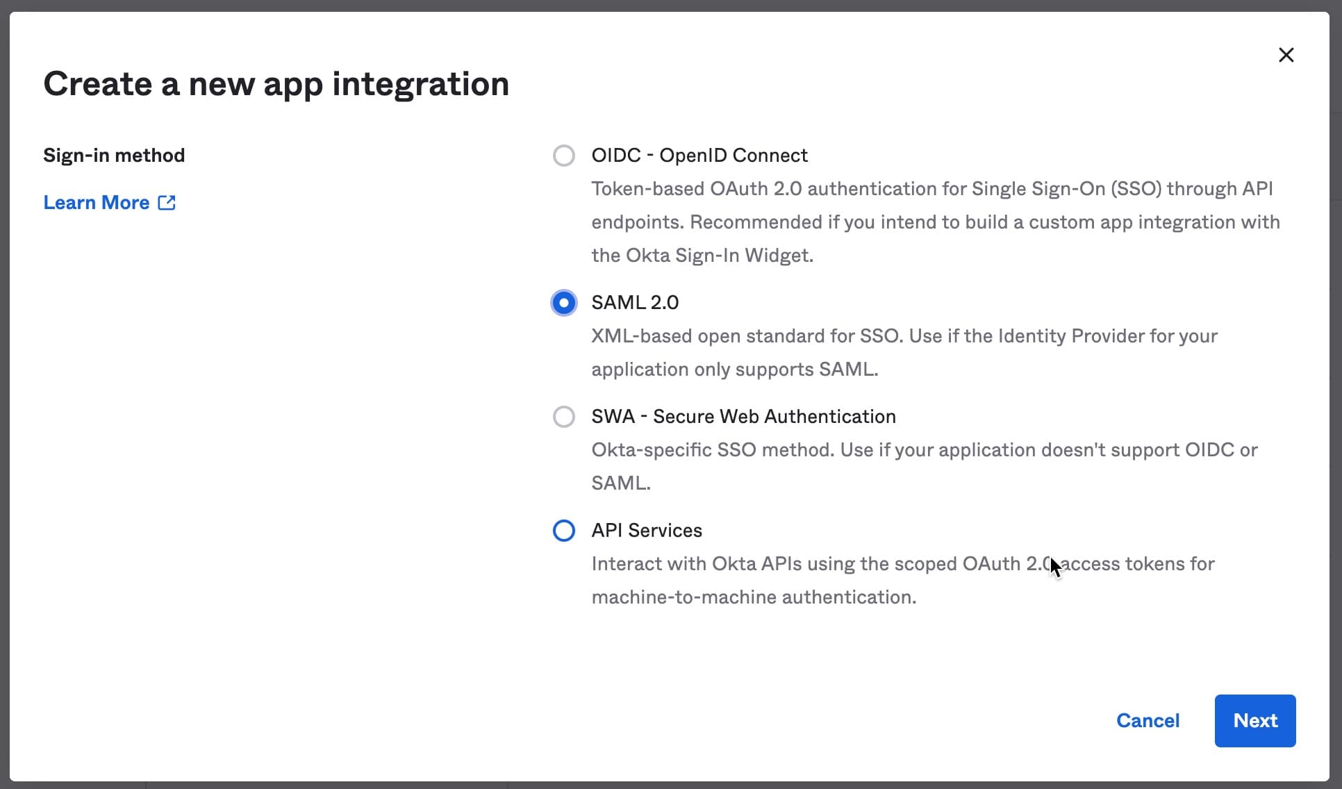 Create SAML app