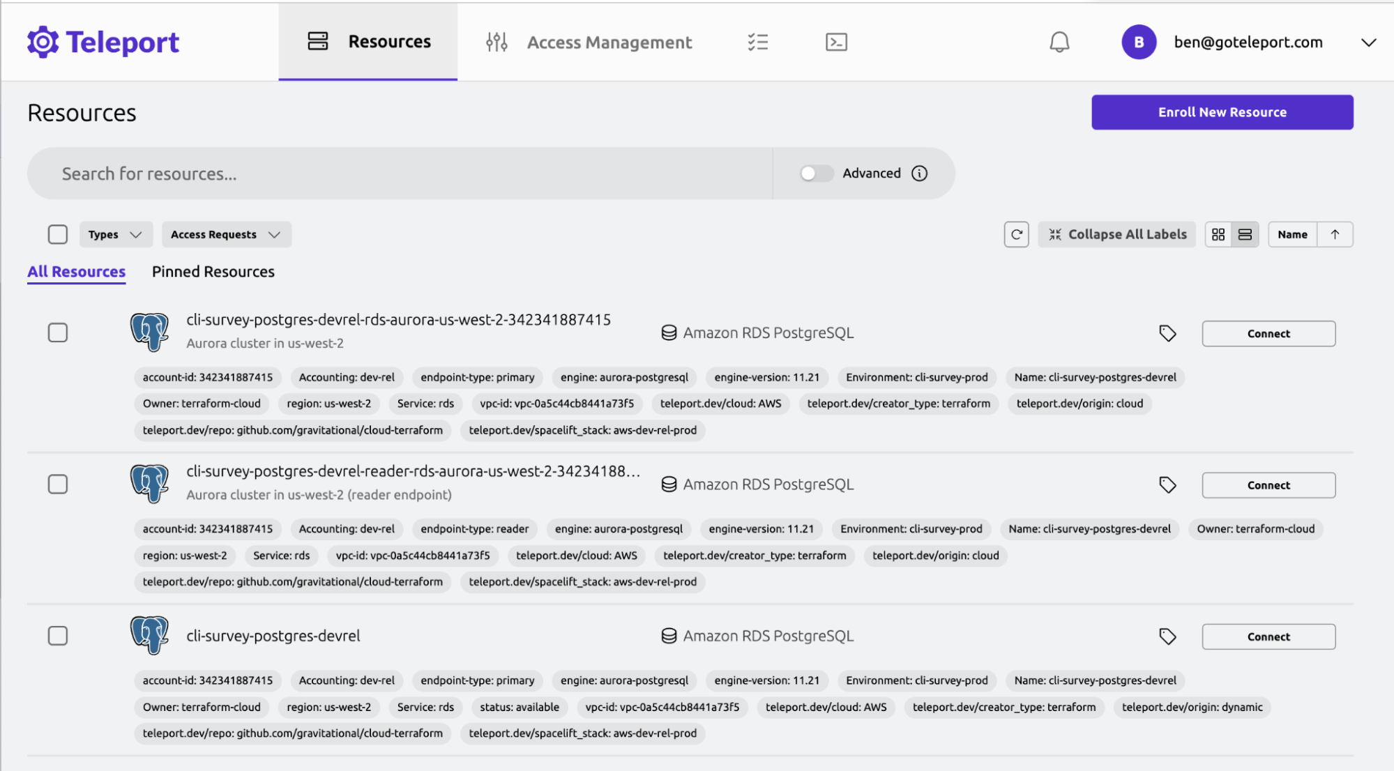 Example Database in Teleport