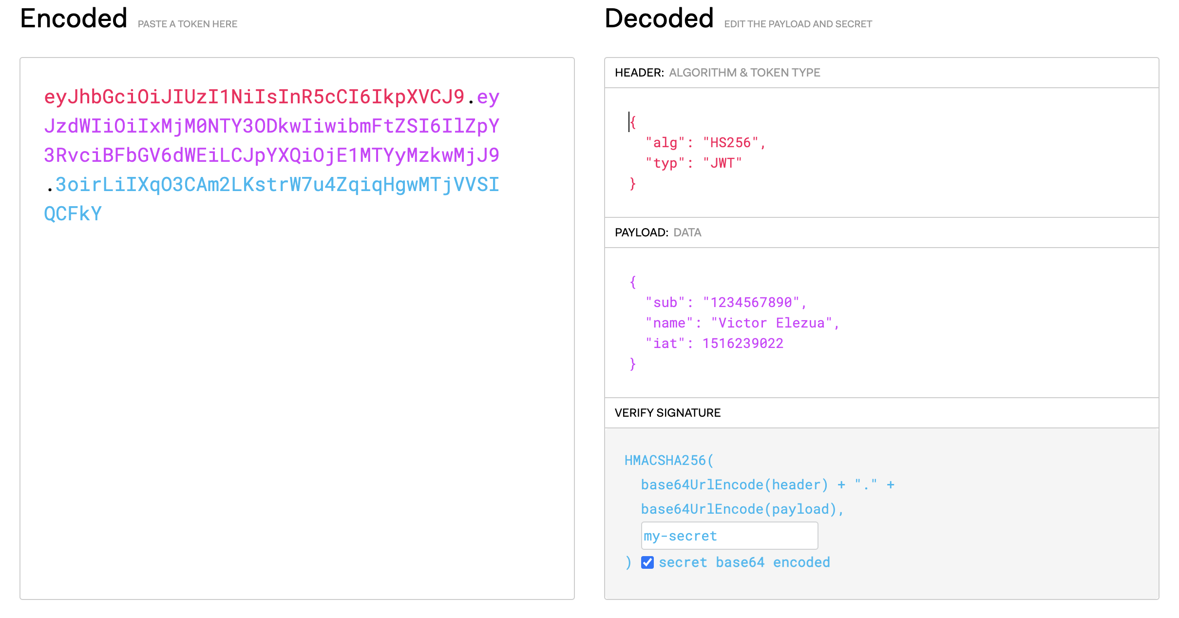 JWT encoding and decoding
