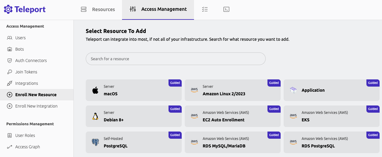 Screenshot of the Teleport Web UI Enroll New Resource page