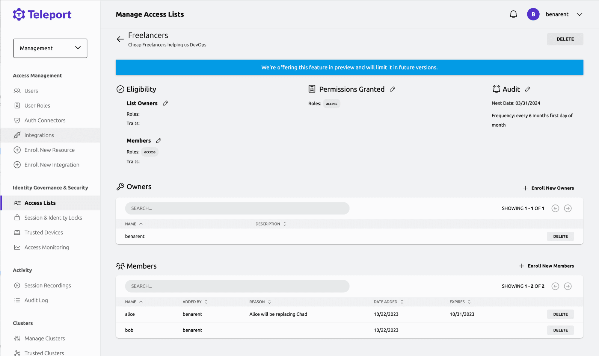 Freelance Access List