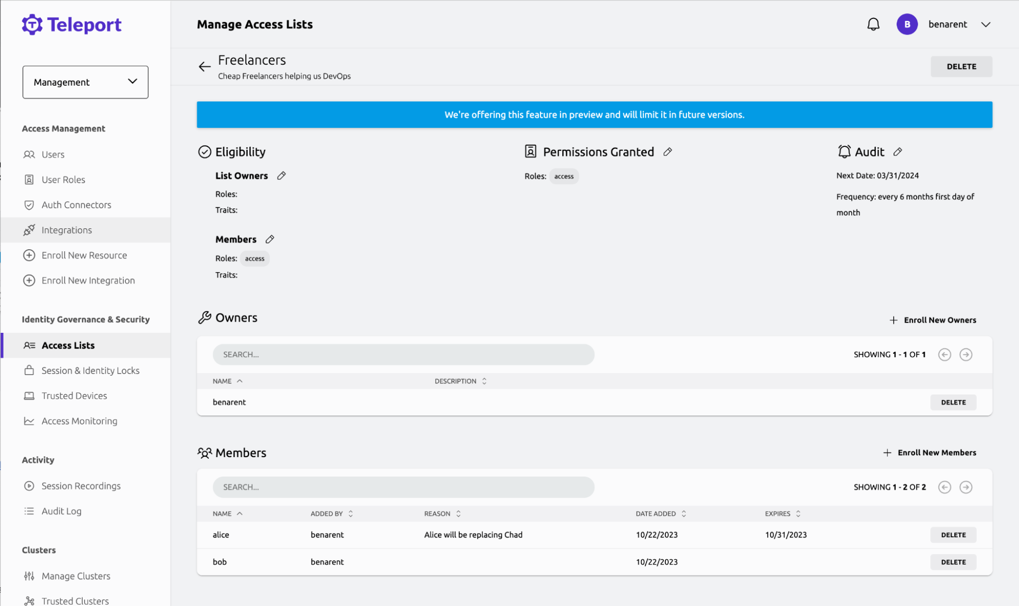 Freelance Access List