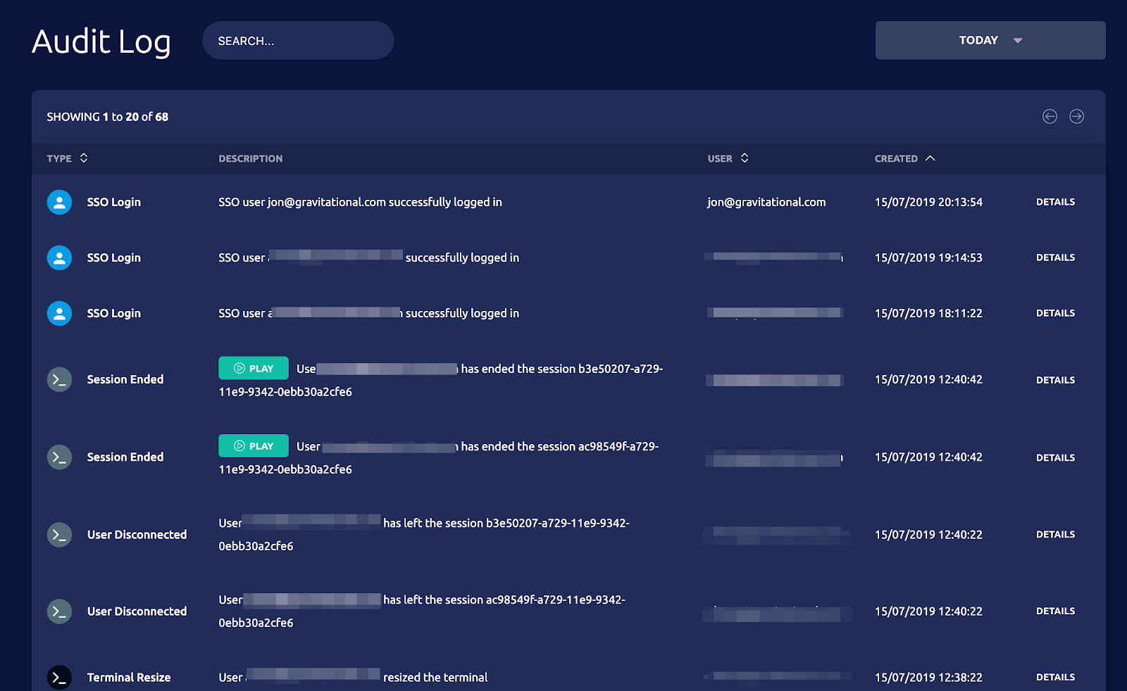 gravity audit log UI