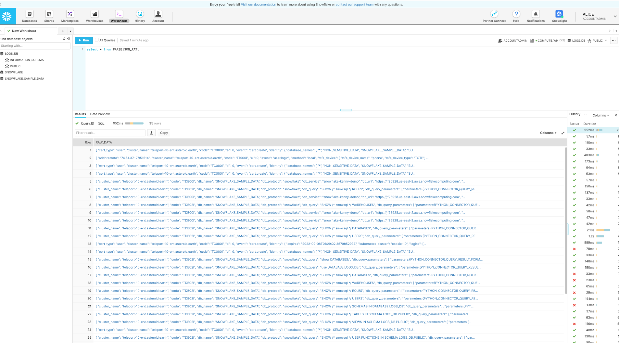 snowflake log data