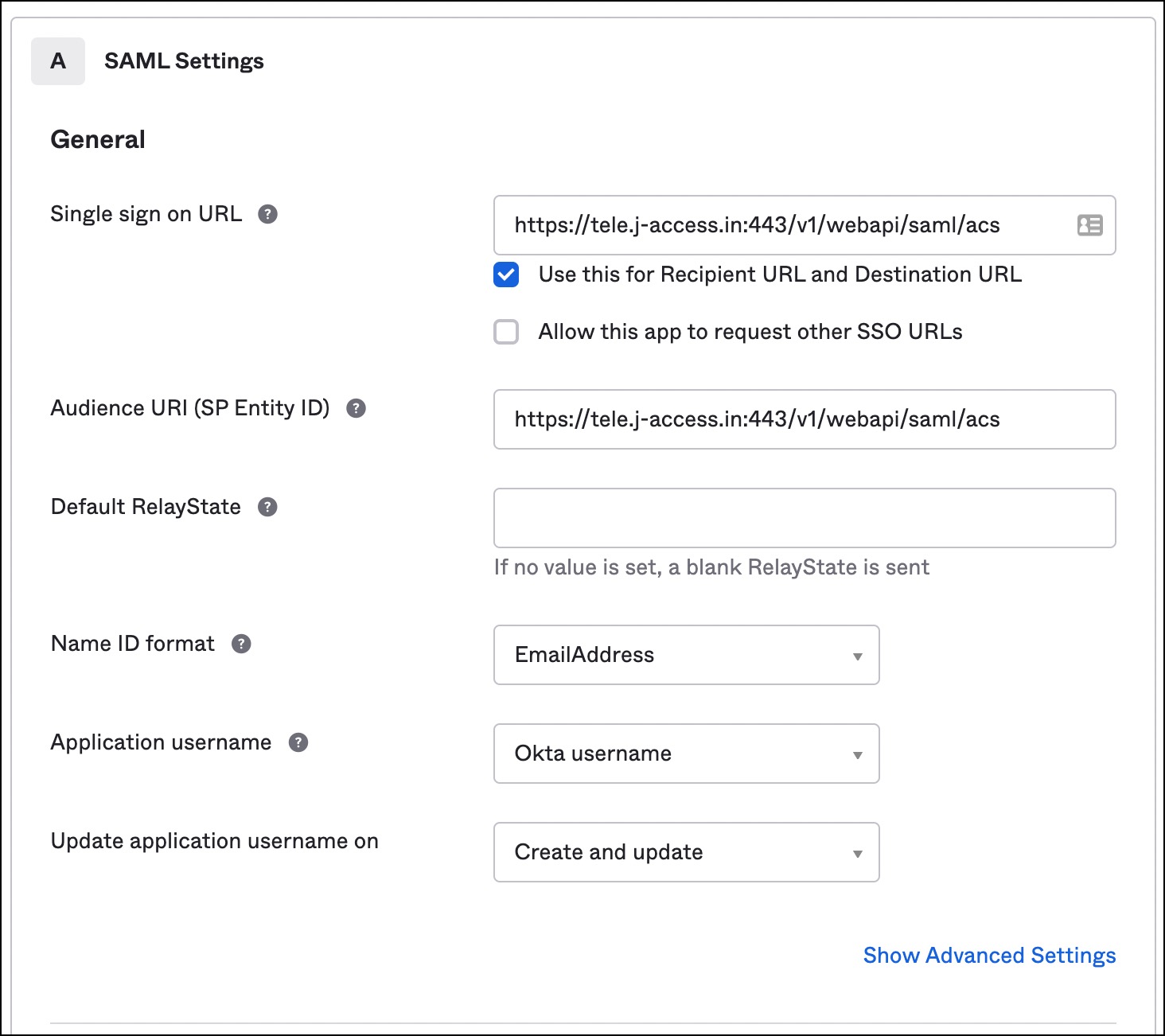 saml setting