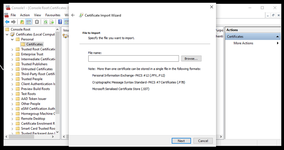 Importing the certificate