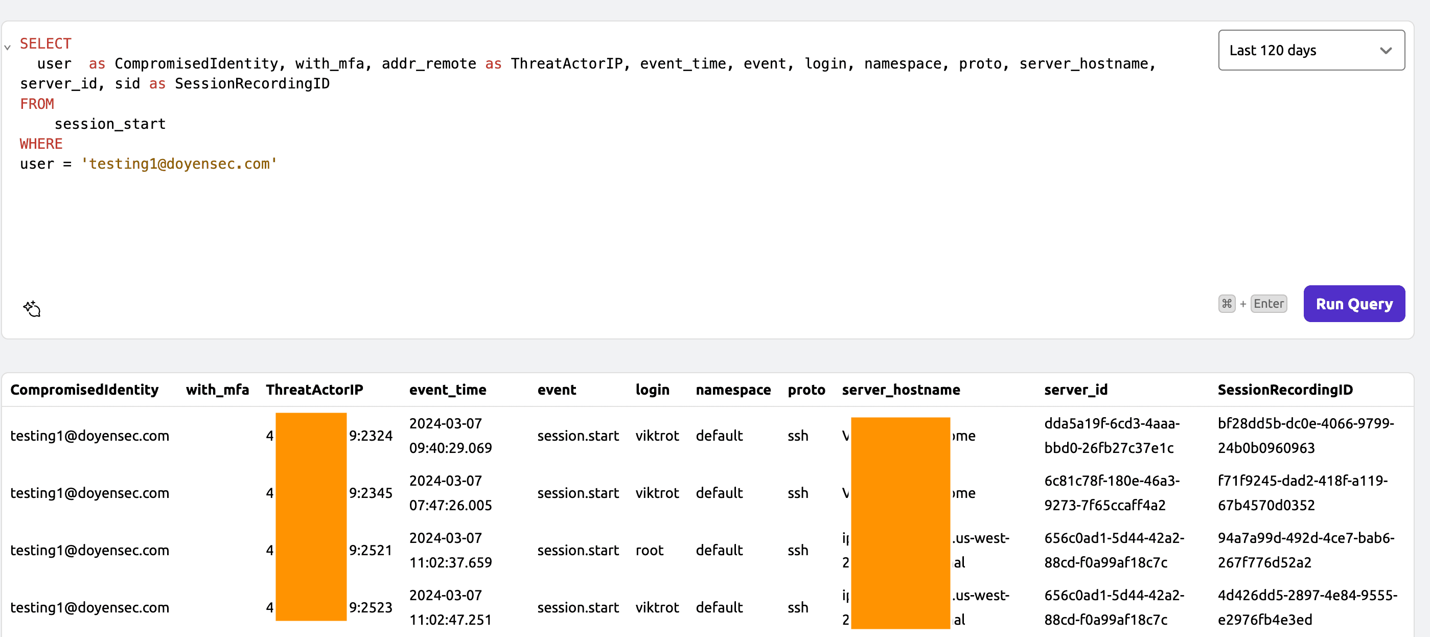 Session Recording Query