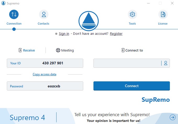 SupRemo user interface