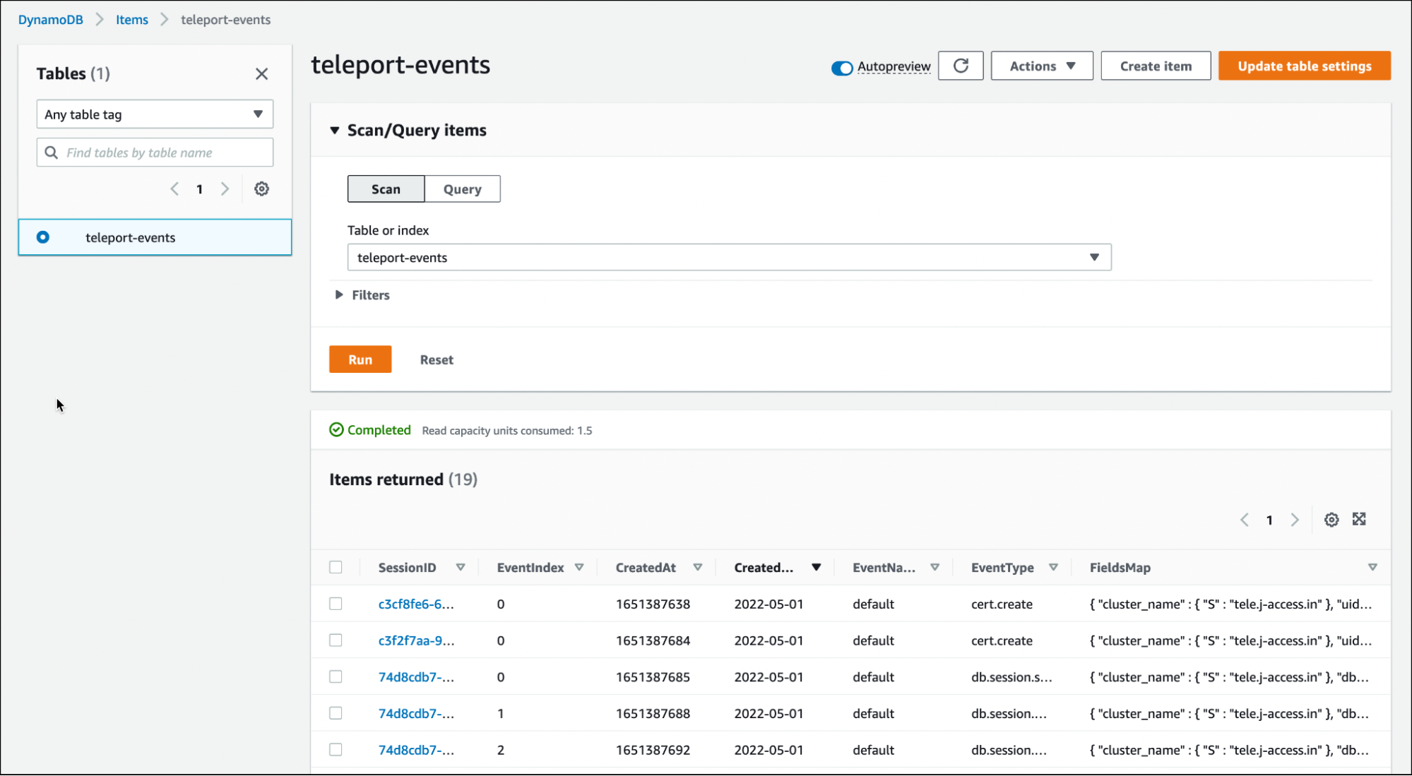 teleport audit events