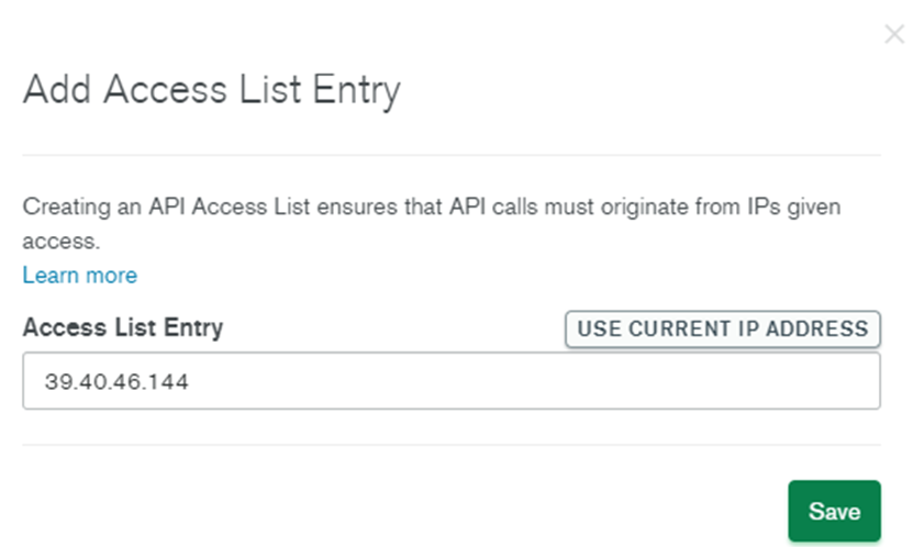 Image about specifying Access Entry List in MongoDB Atlas