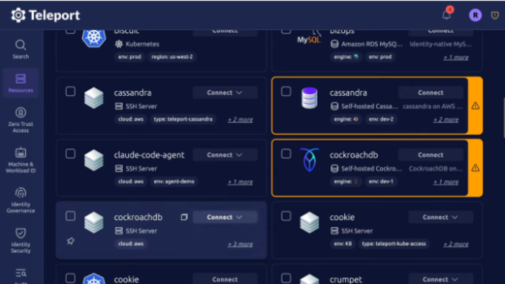 Accessing a variety of resources through the Teleport platform.