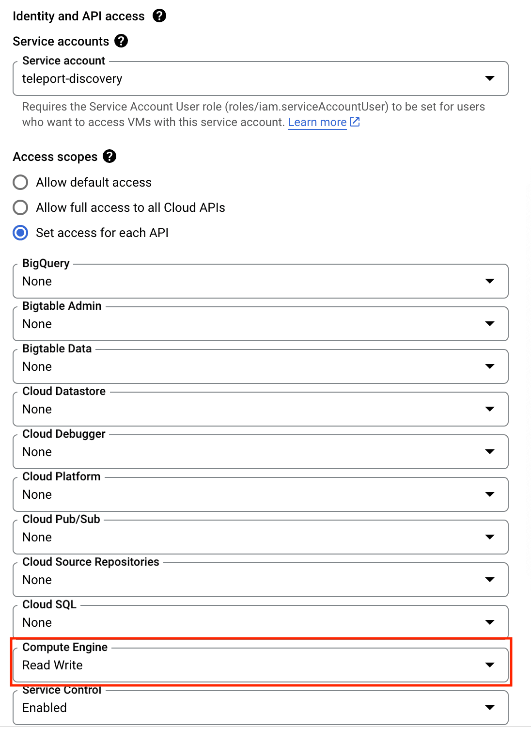 Service account assignment