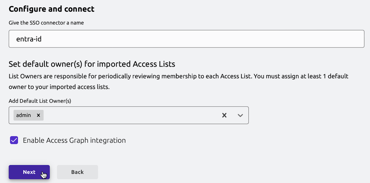 First step of the Entra ID integration onboarding