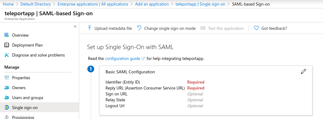Edit Basic SAML Configuration