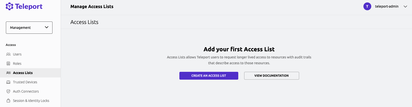 Navigate to create new Access List