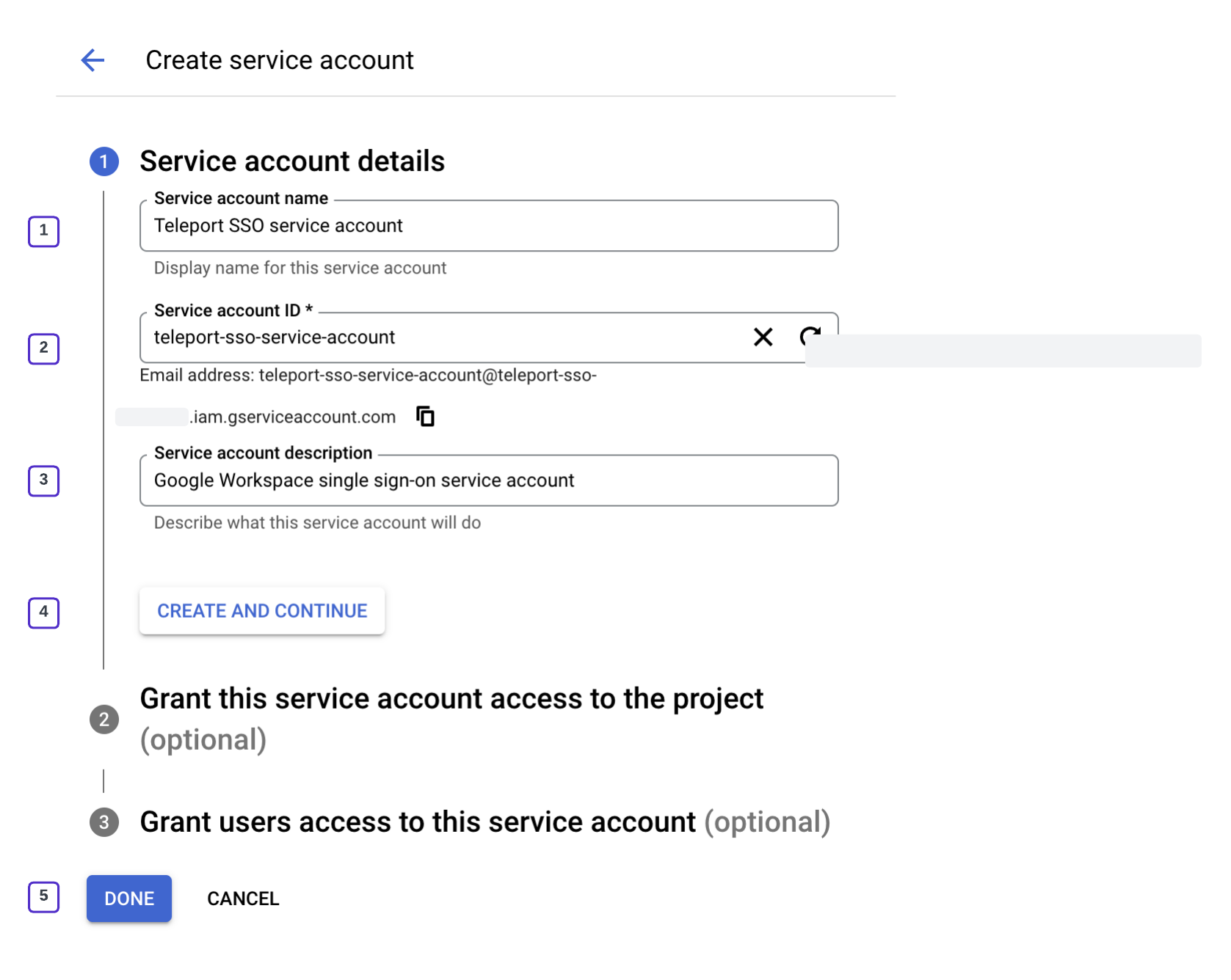 Create the service account