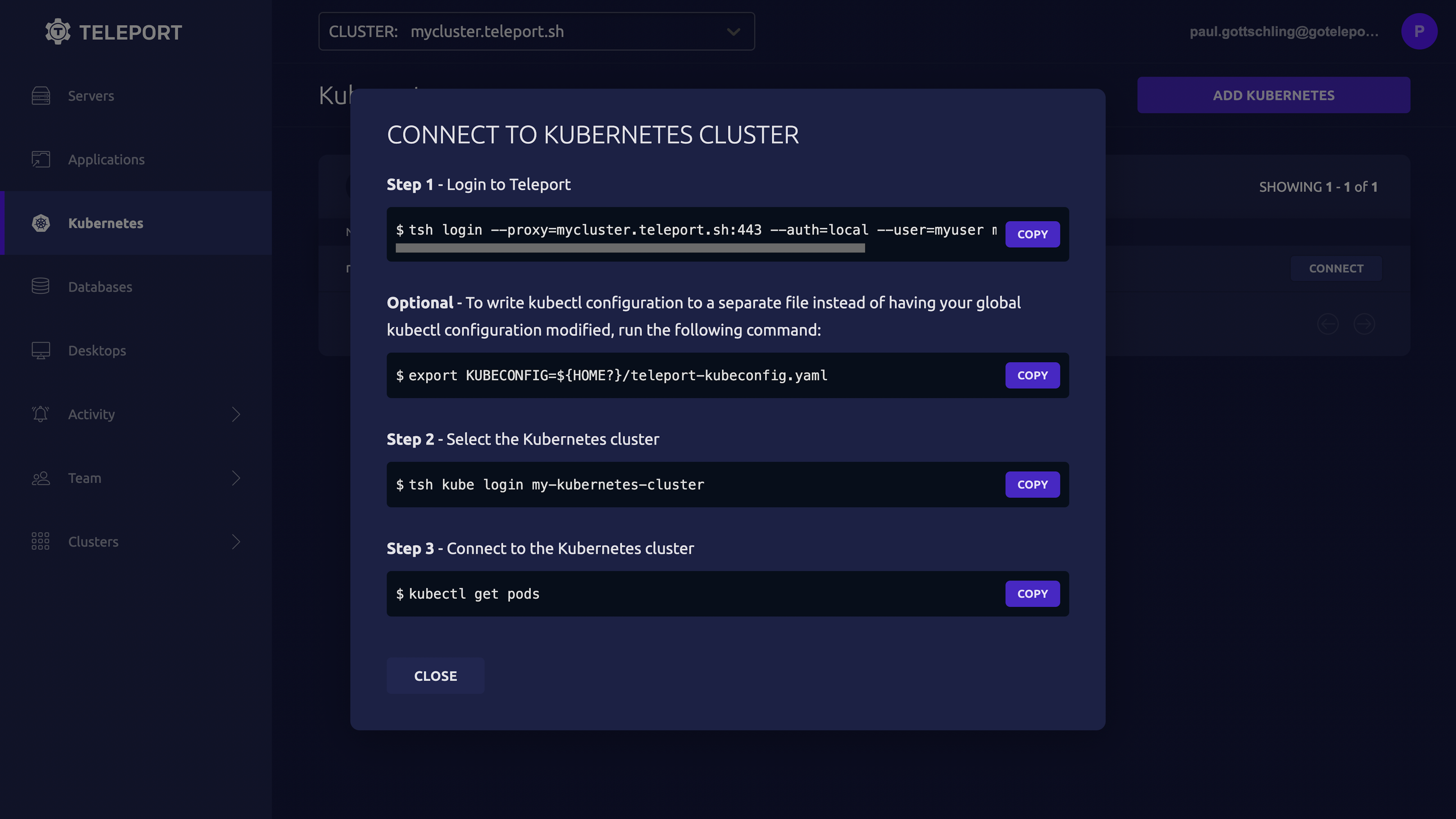 Connect to a Kubernetes
cluster