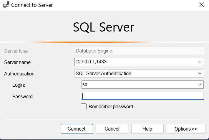 Microsoft SQL Server Management Studio connection options