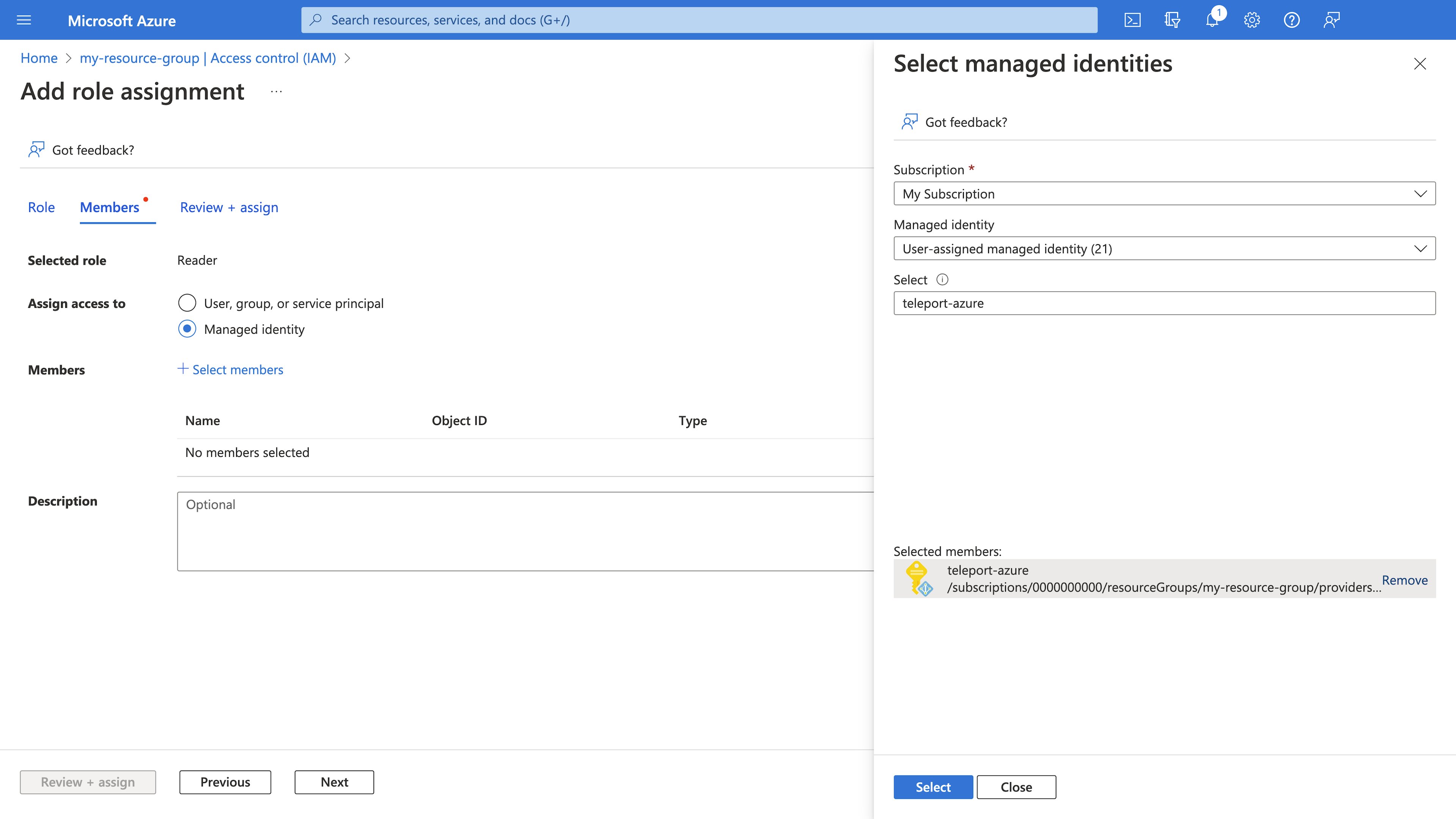 Select managed
identities