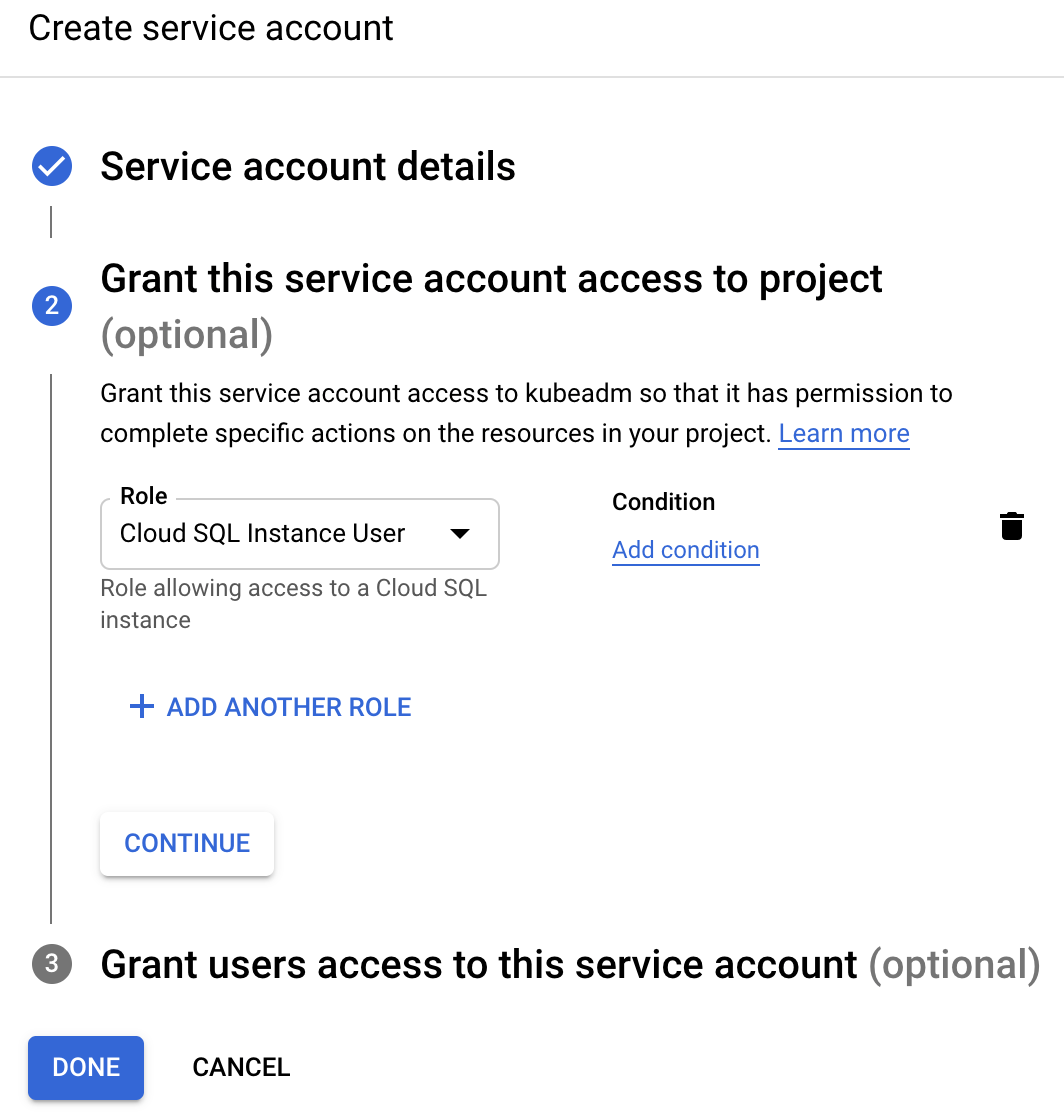 Grant Cloud SQL Instance User to Service Account