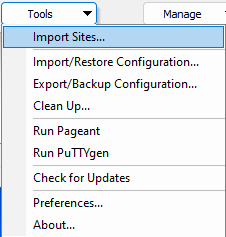 Click 'Tools', then choose 'Import Sites...'