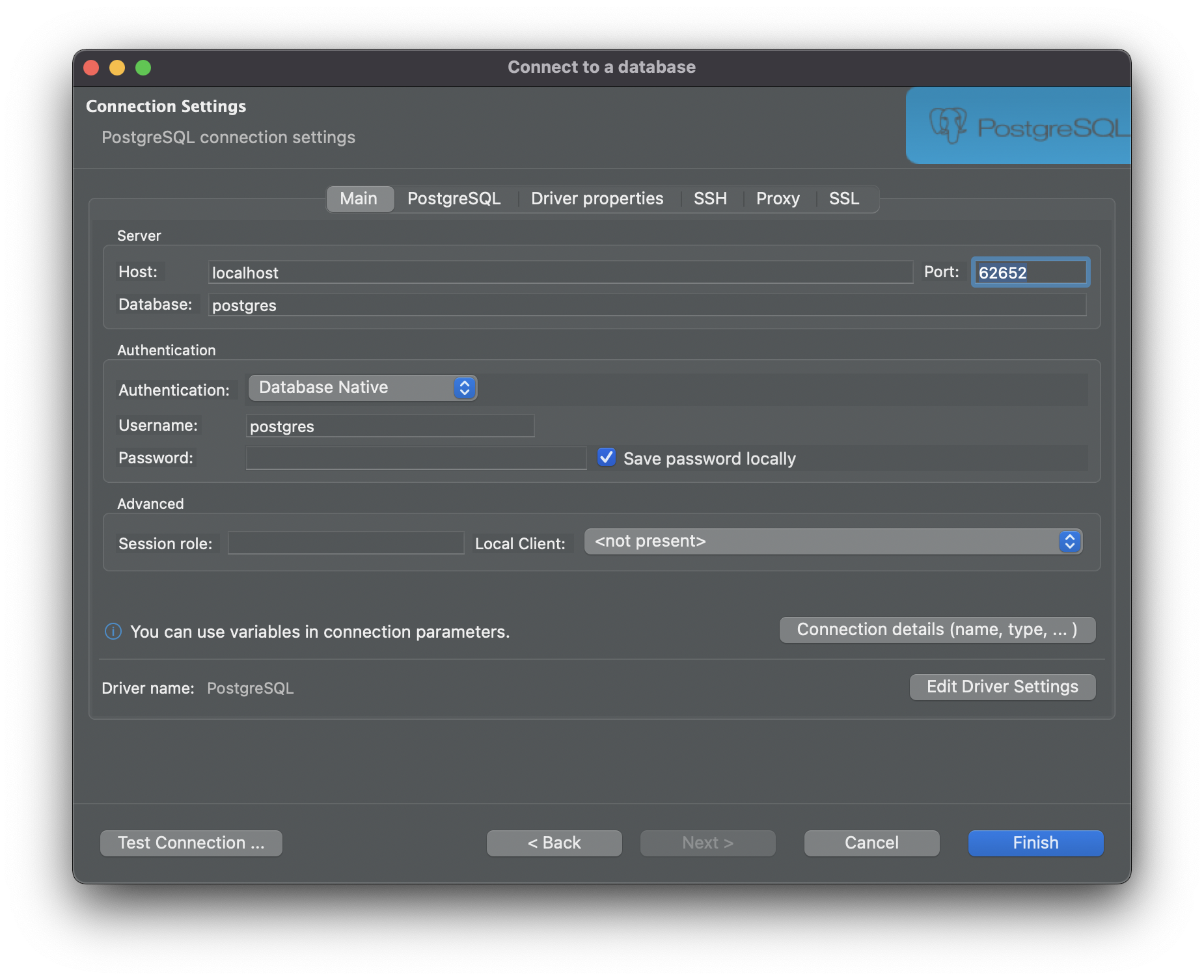 DBeaver Postgres Configure
Server