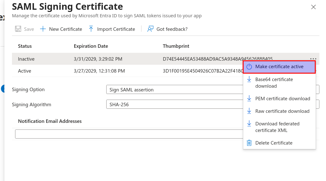 Entra activate certificate