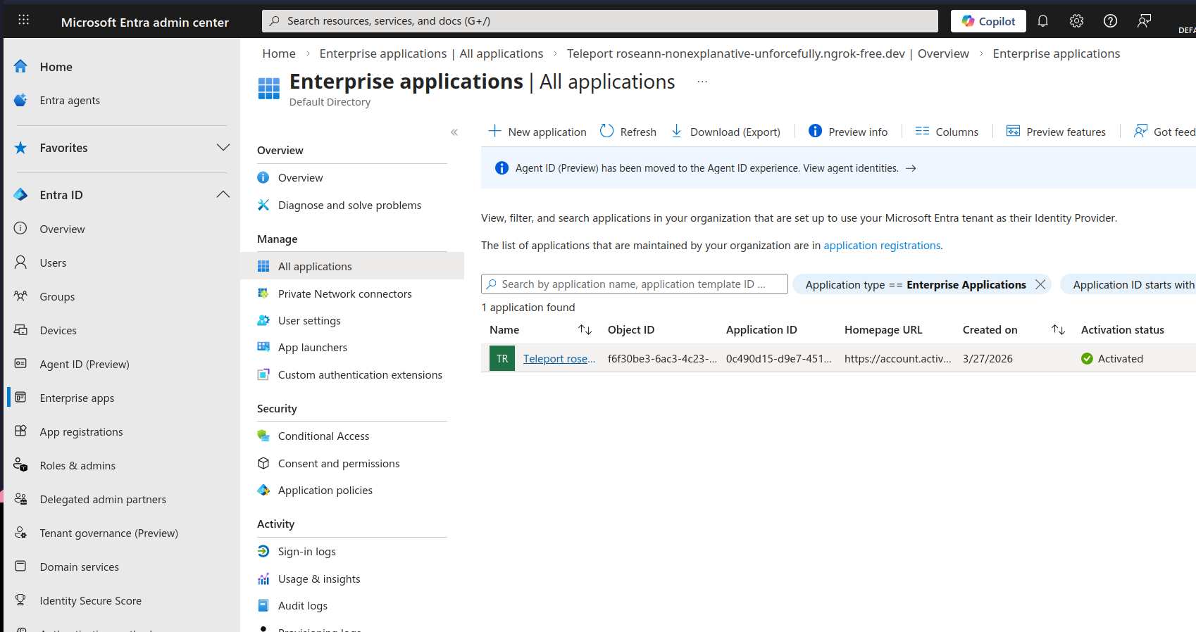 Entra enterprise applications list