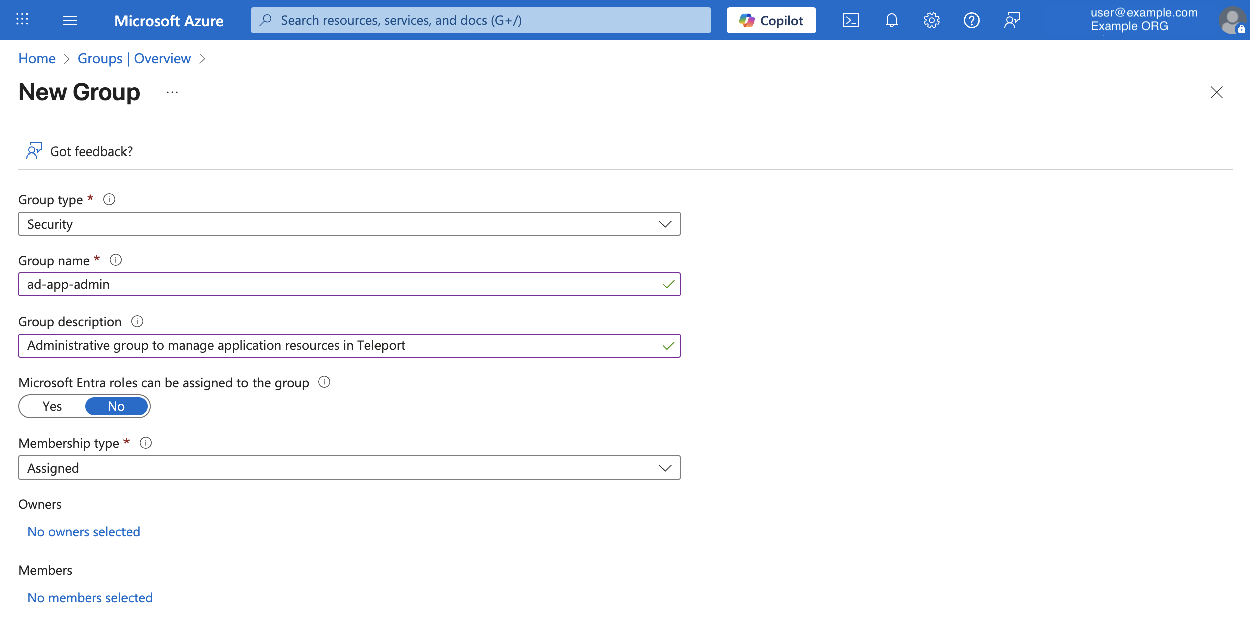 Entra ID create group