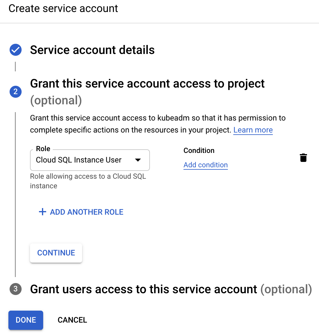 Grant Cloud SQL Instance User to Service Account