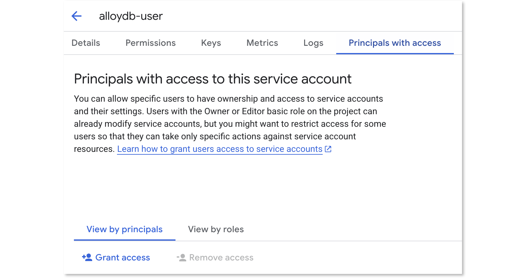 Select Principals with Access Tab