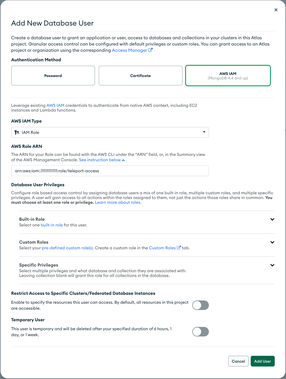 Create AWS IAM database user