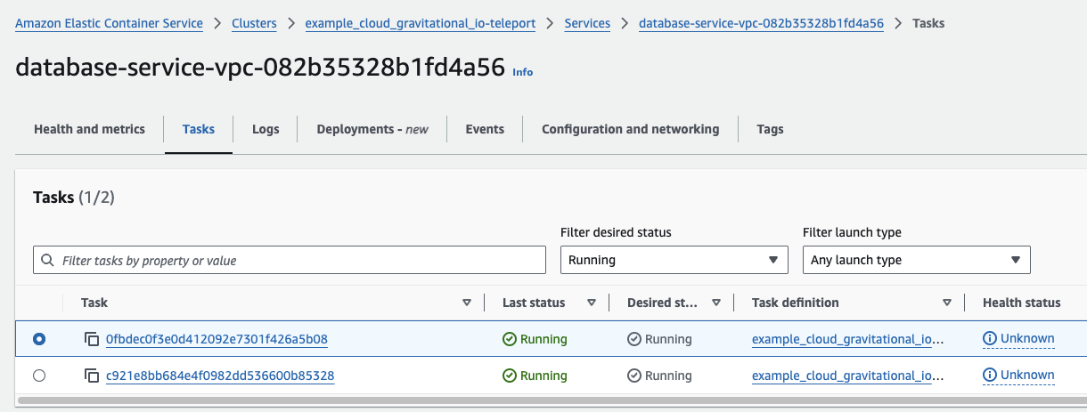 Screenshot of ECS services overview